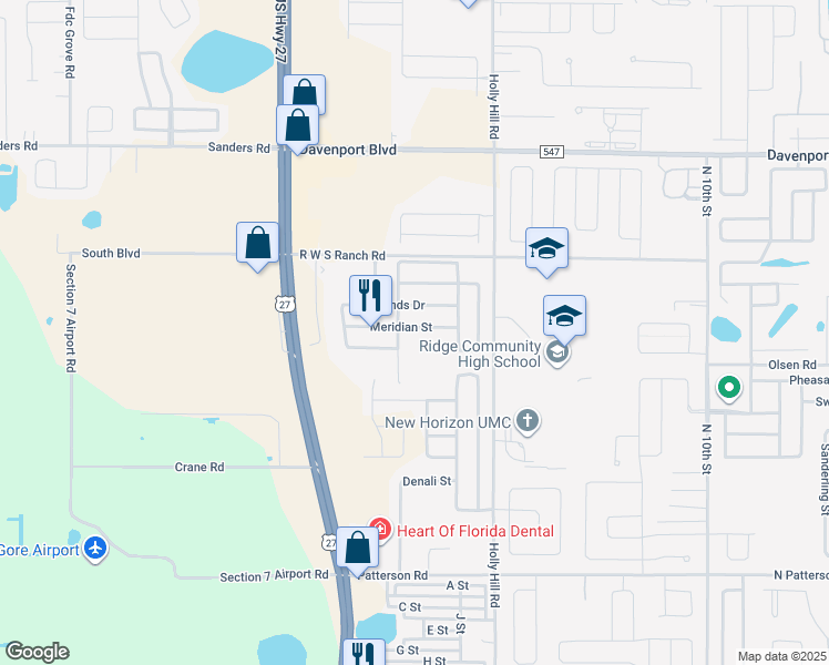 map of restaurants, bars, coffee shops, grocery stores, and more near 321 Meridian Street in Davenport