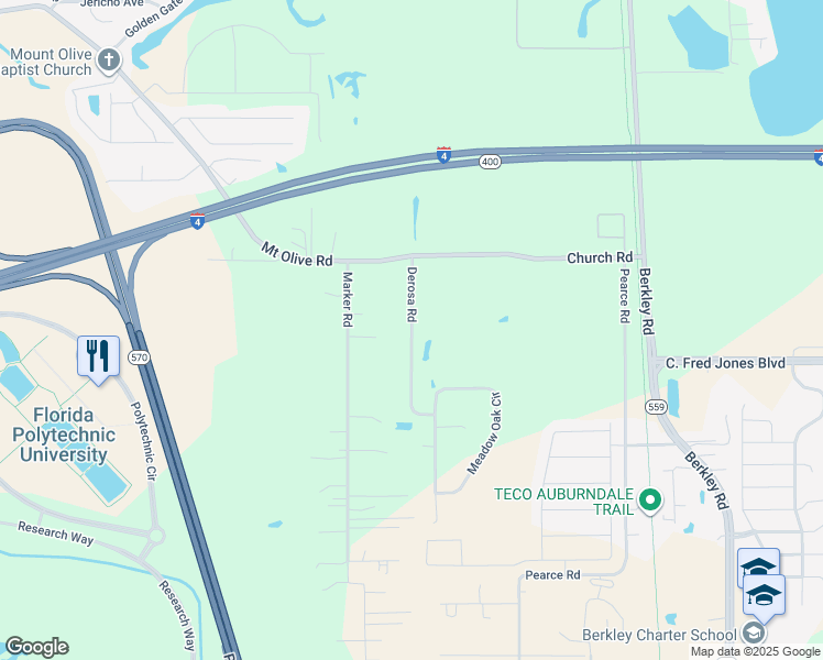 map of restaurants, bars, coffee shops, grocery stores, and more near 1860 Derosa Road in Polk City