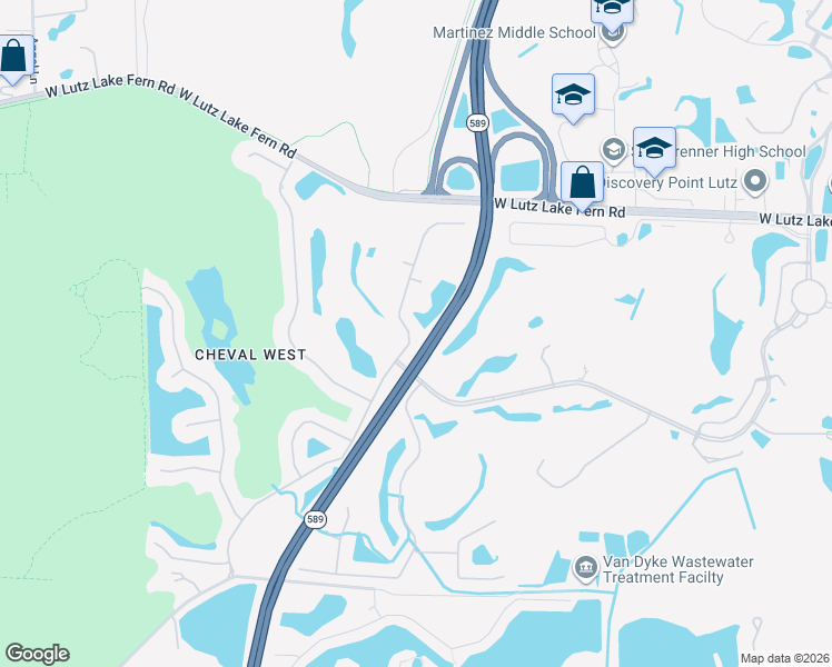 map of restaurants, bars, coffee shops, grocery stores, and more near 19005 Chemille Drive in Lutz