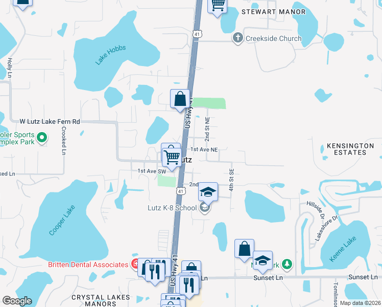 map of restaurants, bars, coffee shops, grocery stores, and more near 19023 U.S. 41 in Lutz