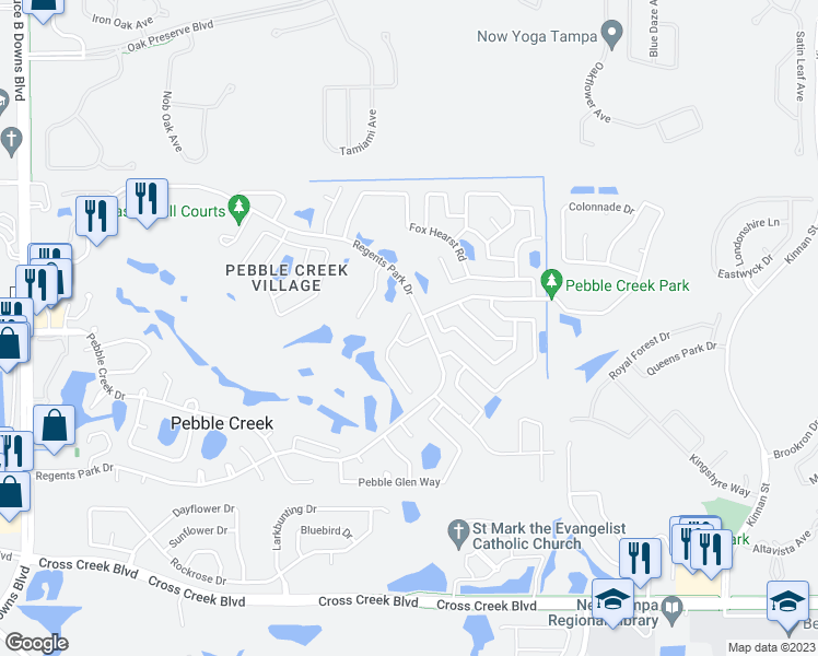 map of restaurants, bars, coffee shops, grocery stores, and more near 18805 Forest Glen Court in Tampa
