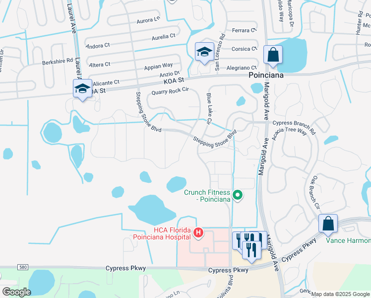 map of restaurants, bars, coffee shops, grocery stores, and more near in Poinciana