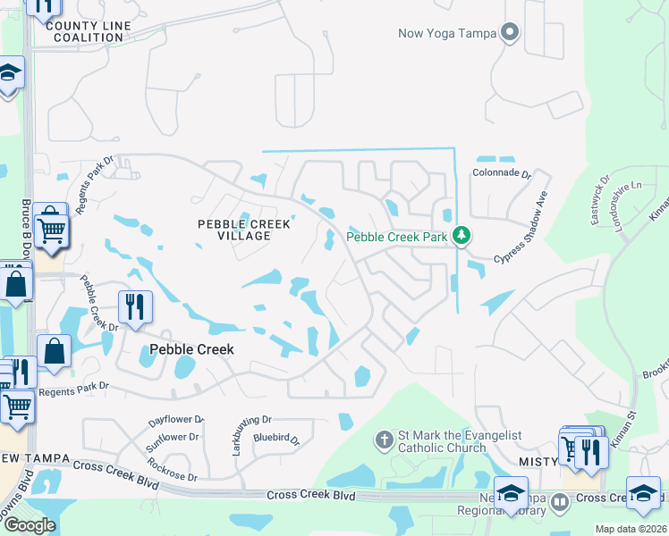 map of restaurants, bars, coffee shops, grocery stores, and more near 18806 Forest Glen Court in Tampa
