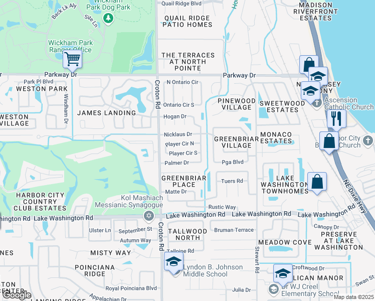 map of restaurants, bars, coffee shops, grocery stores, and more near 1918 Player Circle South in Melbourne