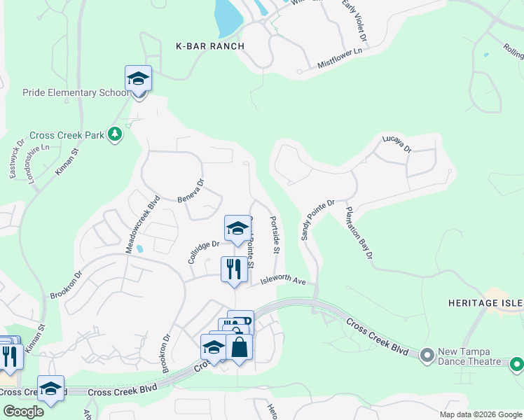 map of restaurants, bars, coffee shops, grocery stores, and more near 18160 Portside Street in Tampa