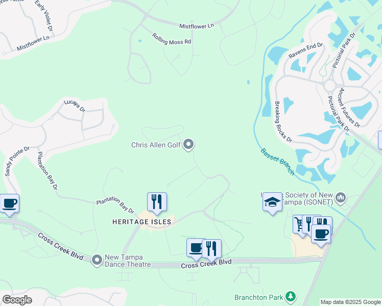 map of restaurants, bars, coffee shops, grocery stores, and more near 10778 Plantation Bay Drive in Tampa