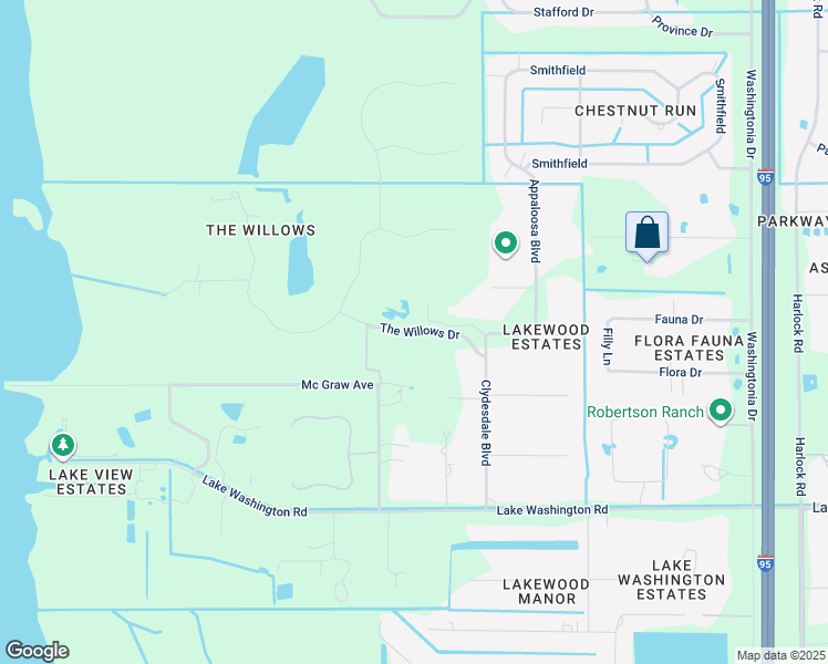 map of restaurants, bars, coffee shops, grocery stores, and more near 5443 The Willows Drive in Melbourne