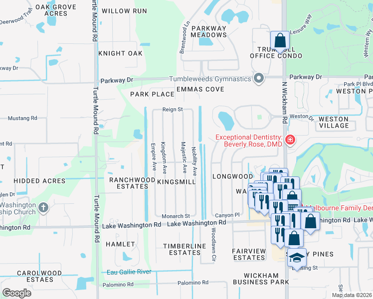 map of restaurants, bars, coffee shops, grocery stores, and more near 2655 Majestic Avenue in Melbourne