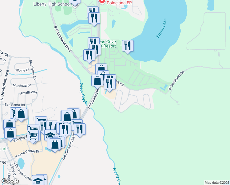 map of restaurants, bars, coffee shops, grocery stores, and more near 4641 Huron Bay Circle in Kissimmee