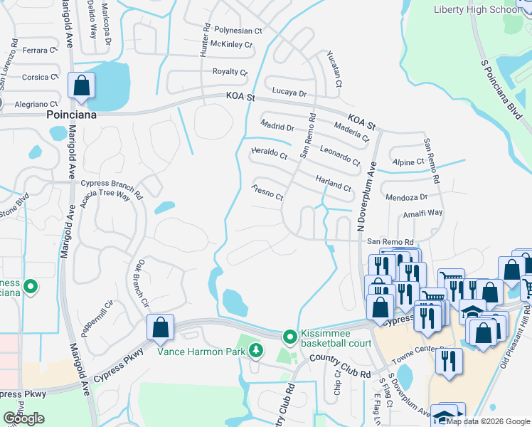 map of restaurants, bars, coffee shops, grocery stores, and more near 606 Estrada Lane in Kissimmee