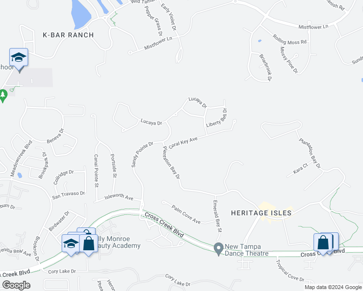 map of restaurants, bars, coffee shops, grocery stores, and more near 10523 Coral Key Avenue in Tampa