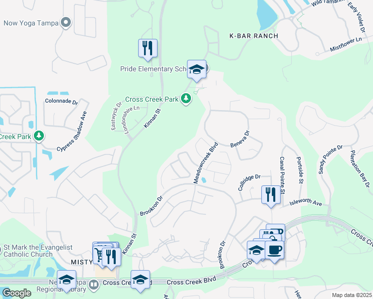 map of restaurants, bars, coffee shops, grocery stores, and more near 10320 Goldenbrook Way in Tampa