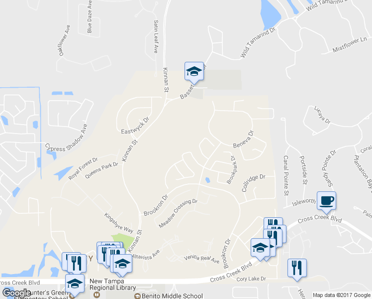 map of restaurants, bars, coffee shops, grocery stores, and more near 10320 Goldenbrook Way in Tampa