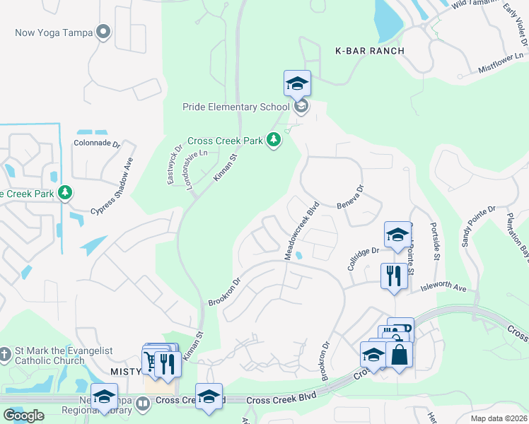 map of restaurants, bars, coffee shops, grocery stores, and more near 10320 Goldenbrook Way in Tampa