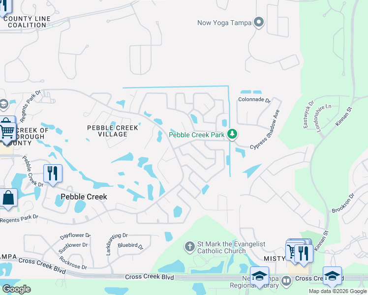 map of restaurants, bars, coffee shops, grocery stores, and more near 9716 Fox Hollow Road in Tampa