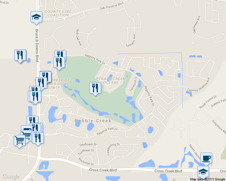 map of restaurants, bars, coffee shops, grocery stores, and more near 9605 Norchester Circle in Tampa
