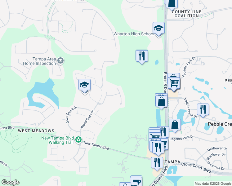 map of restaurants, bars, coffee shops, grocery stores, and more near 8618 Snowy Owl Way in Tampa