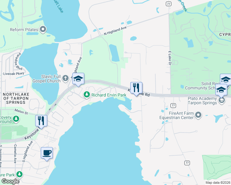 map of restaurants, bars, coffee shops, grocery stores, and more near 2108 Tarpon Landings Drive in Tarpon Springs