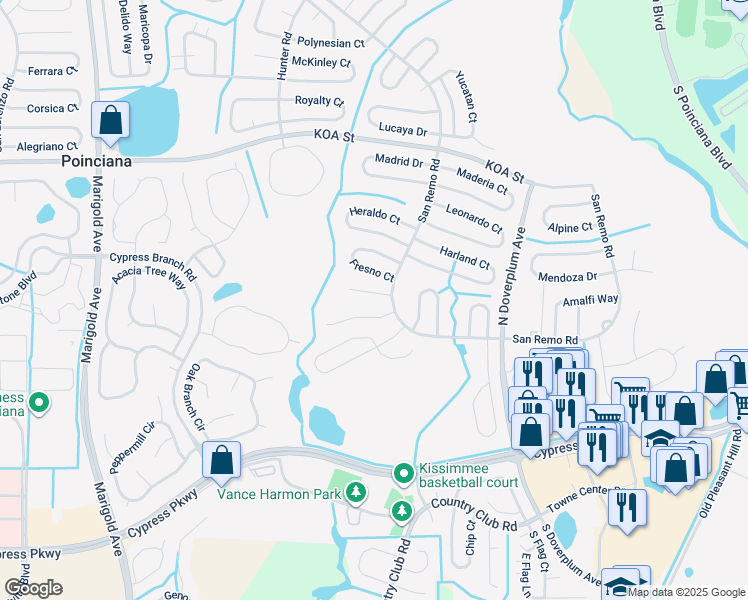map of restaurants, bars, coffee shops, grocery stores, and more near 606 Estrada Lane in Kissimmee