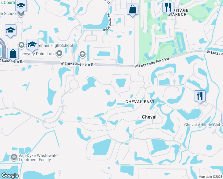 map of restaurants, bars, coffee shops, grocery stores, and more near 4701 Rue Bordeaux in Lutz