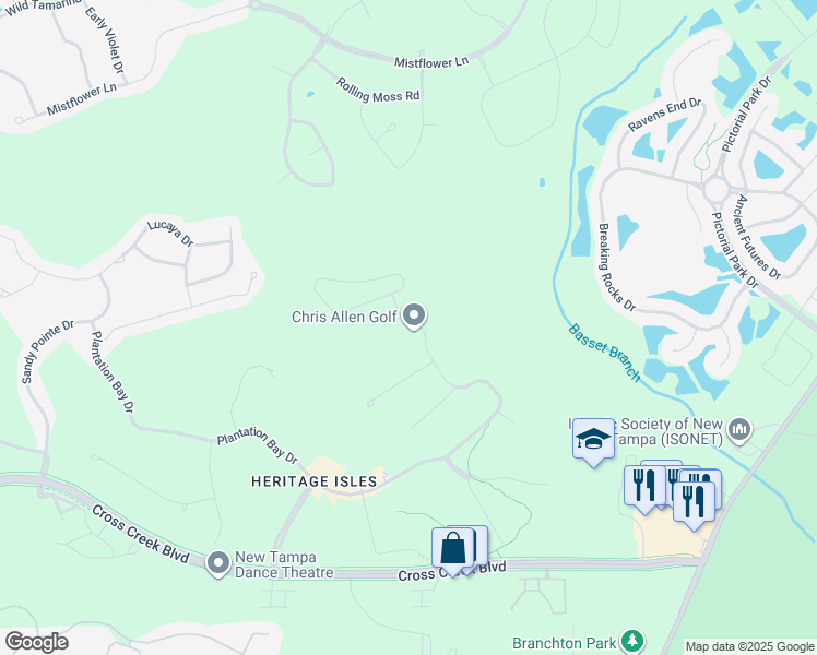 map of restaurants, bars, coffee shops, grocery stores, and more near 10778 Plantation Bay Drive in Tampa