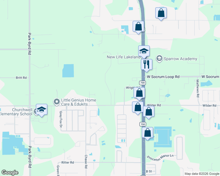 map of restaurants, bars, coffee shops, grocery stores, and more near 1457 Banana Road in Lakeland