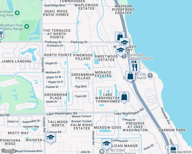 map of restaurants, bars, coffee shops, grocery stores, and more near 1642 Cape Palos Drive in Melbourne