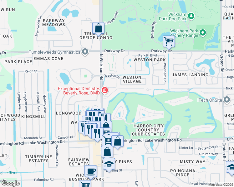 map of restaurants, bars, coffee shops, grocery stores, and more near 2775 North Wickham Road in Melbourne