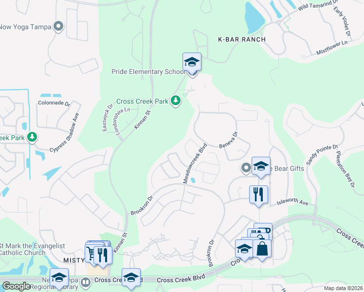 map of restaurants, bars, coffee shops, grocery stores, and more near 10325 Birdwatch Drive in Tampa