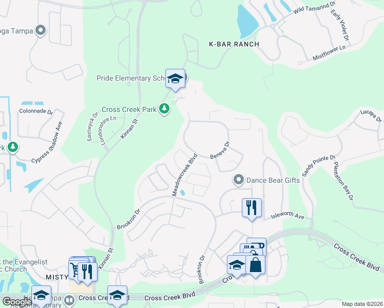 map of restaurants, bars, coffee shops, grocery stores, and more near 10301 Birdwatch Drive in Tampa