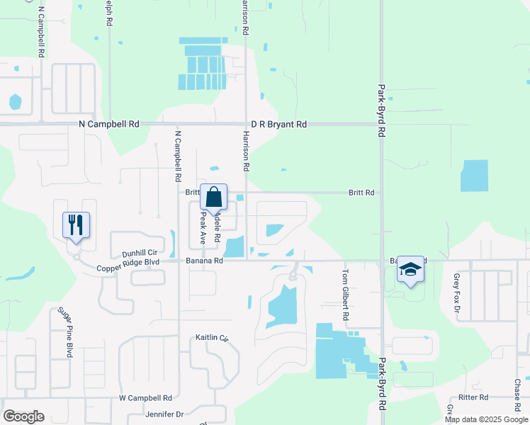 map of restaurants, bars, coffee shops, grocery stores, and more near 2483 Harrison Place Boulevard in Lakeland
