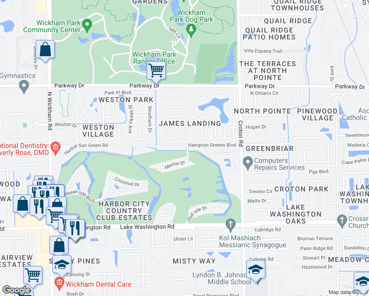 map of restaurants, bars, coffee shops, grocery stores, and more near 2499 Alicia Lane in Melbourne