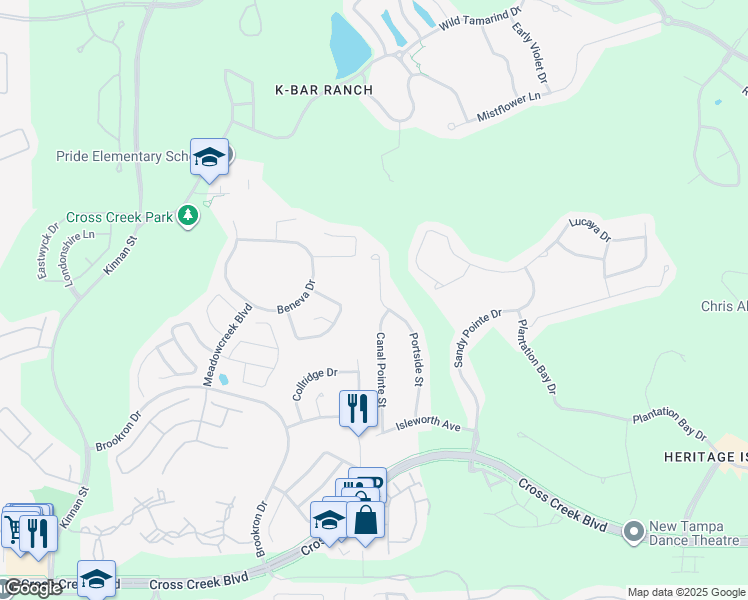 map of restaurants, bars, coffee shops, grocery stores, and more near 18224 Portside Street in Tampa