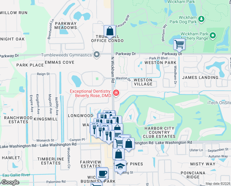 map of restaurants, bars, coffee shops, grocery stores, and more near 2881 North Wickham Road in Melbourne