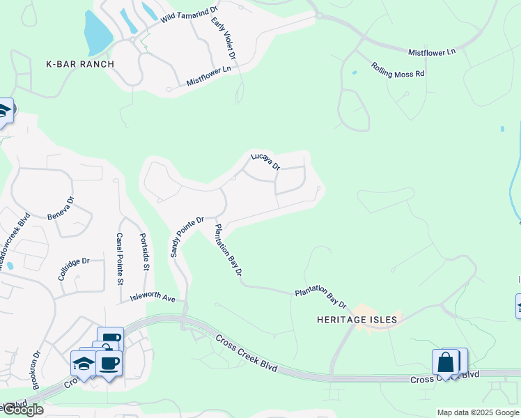 map of restaurants, bars, coffee shops, grocery stores, and more near 10605 Blue Coral Lane in Tampa