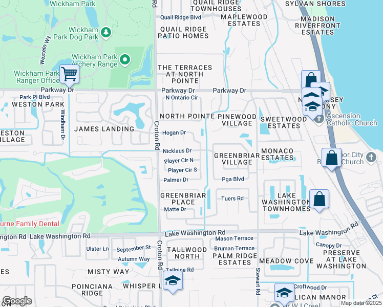map of restaurants, bars, coffee shops, grocery stores, and more near 1897 Nicklaus Drive in Melbourne