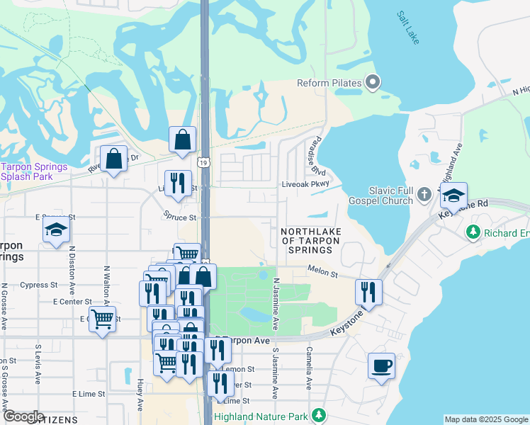 map of restaurants, bars, coffee shops, grocery stores, and more near 1159 East Rohe Street in Tarpon Springs