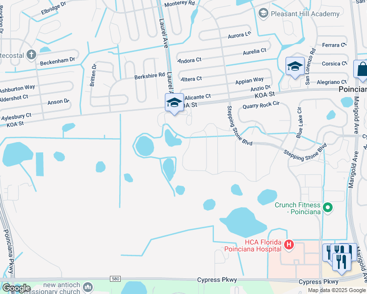 map of restaurants, bars, coffee shops, grocery stores, and more near Koa Street in Poinciana