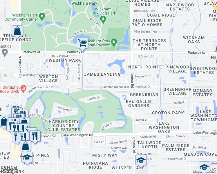 map of restaurants, bars, coffee shops, grocery stores, and more near 2499 Alicia Lane in Melbourne