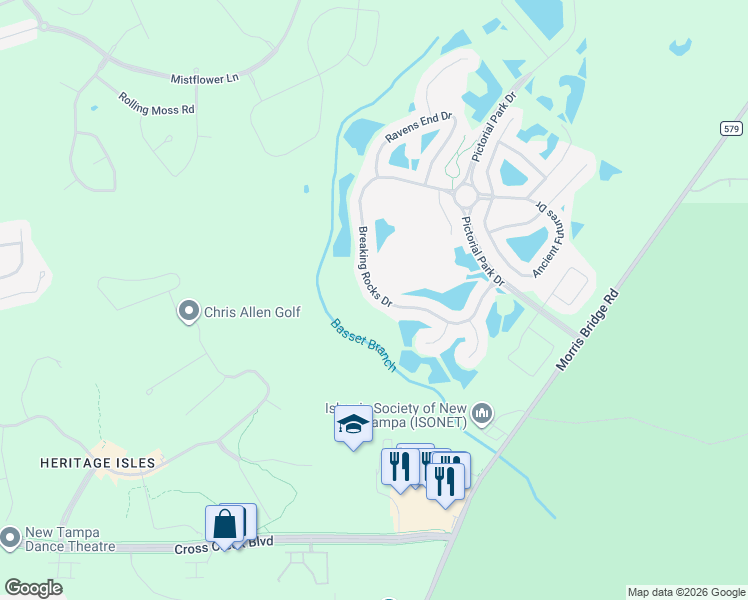 map of restaurants, bars, coffee shops, grocery stores, and more near 10762 Breaking Rocks Drive in Tampa