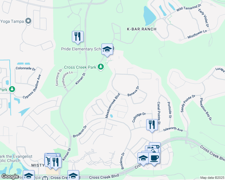 map of restaurants, bars, coffee shops, grocery stores, and more near 10313 Birdwatch Drive in Tampa