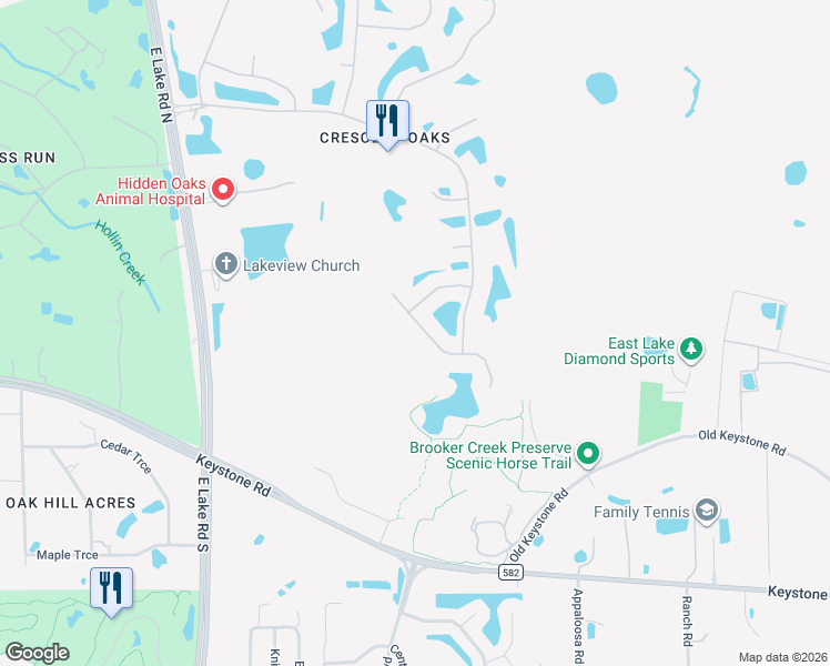 map of restaurants, bars, coffee shops, grocery stores, and more near 394 Tall Oak Trail in Tarpon Springs