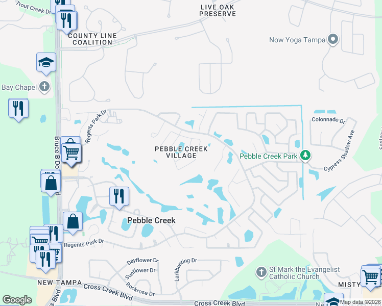 map of restaurants, bars, coffee shops, grocery stores, and more near 18911 Edinborough Way in Tampa