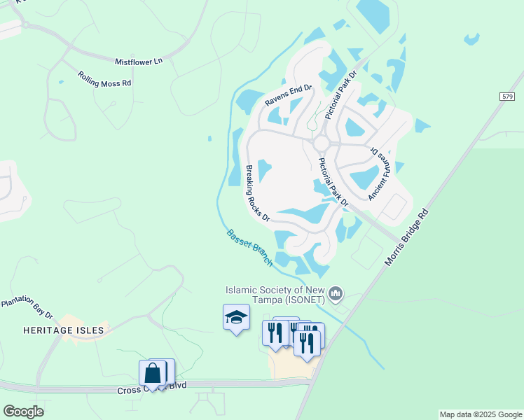 map of restaurants, bars, coffee shops, grocery stores, and more near 10762 Breaking Rocks Drive in Tampa