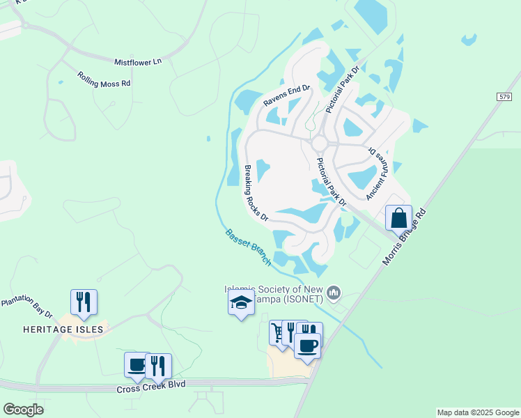 map of restaurants, bars, coffee shops, grocery stores, and more near 10762 Breaking Rocks Drive in Tampa