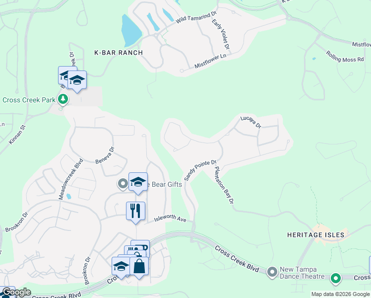 map of restaurants, bars, coffee shops, grocery stores, and more near 10406 Lucaya Drive in Tampa