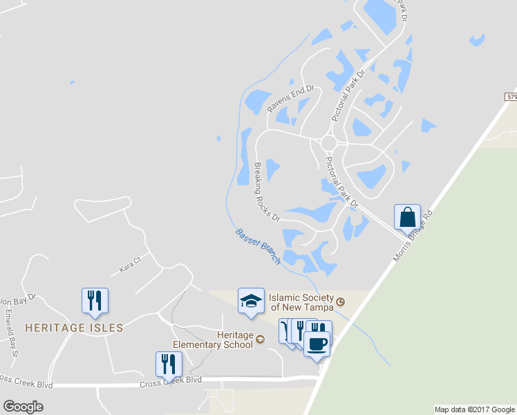 map of restaurants, bars, coffee shops, grocery stores, and more near 10762 Breaking Rocks Drive in Tampa