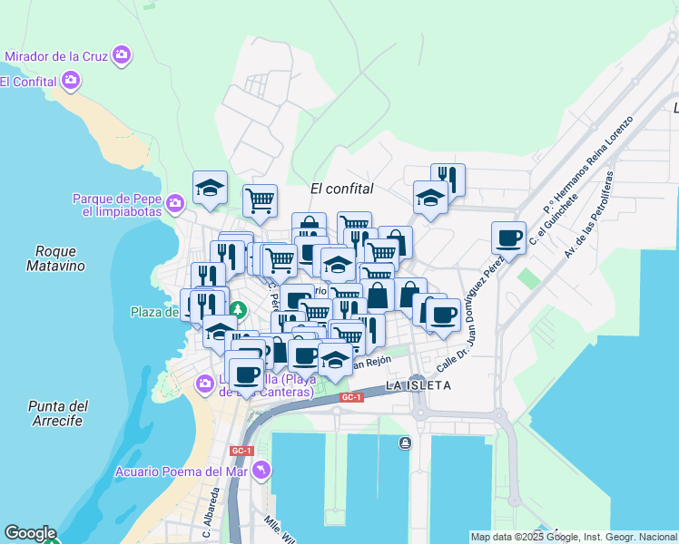 map of restaurants, bars, coffee shops, grocery stores, and more near 57 Calle Palmar in Las Palmas de Gran Canaria