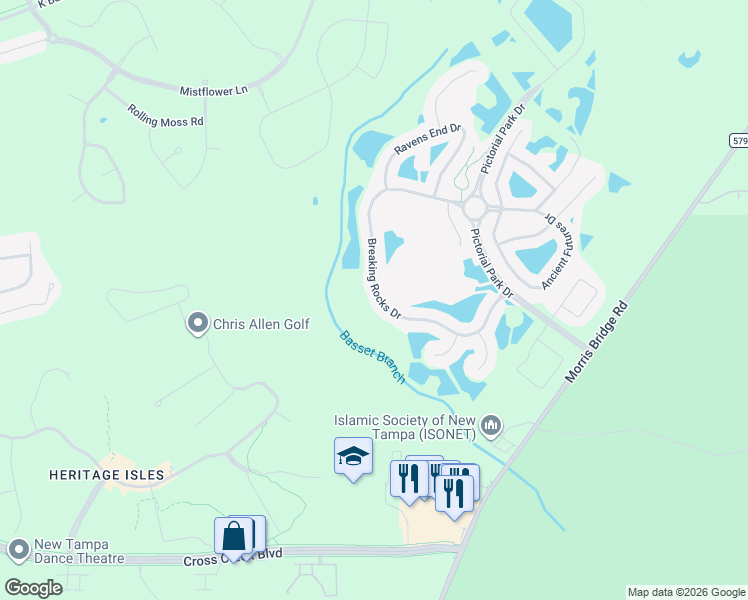 map of restaurants, bars, coffee shops, grocery stores, and more near 10762 Breaking Rocks Drive in Tampa