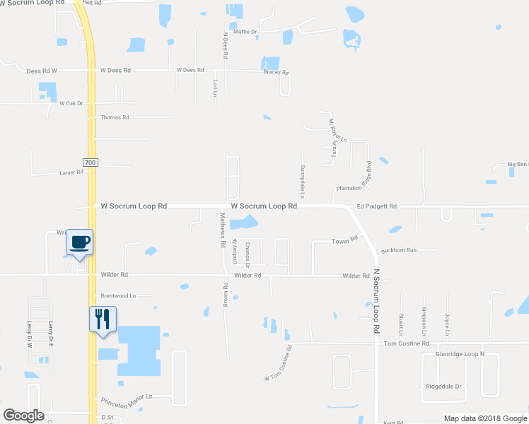 map of restaurants, bars, coffee shops, grocery stores, and more near 420 West Socrum Loop Road in Lakeland
